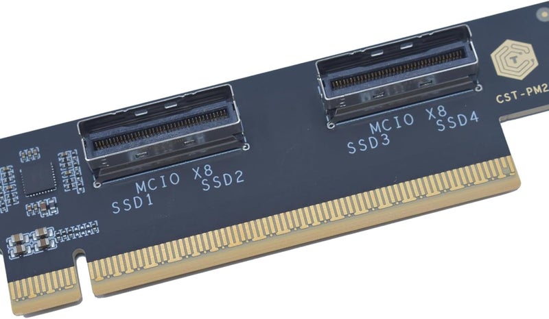 LetLinkSo PCIe 5.0 x16 to 2 MCIO x8 Adapter Card for 4 U.2 NVMe SSD (Upward Interface) - Image 4